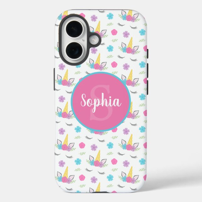 Floral Unicorn Face Personalised Monogram Case-Mate iPhone Case (Back)