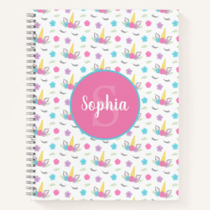 Floral Unicorn Face Personalised Monogram Notebook