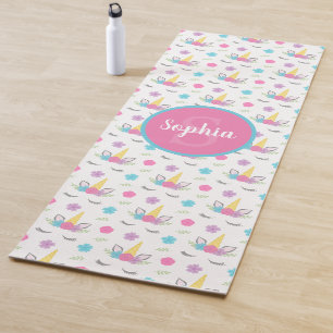 Floral Unicorn Face Personalised Monogram Yoga Mat