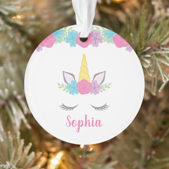 Floral Unicorn Face Personalised Ornament (Tree)