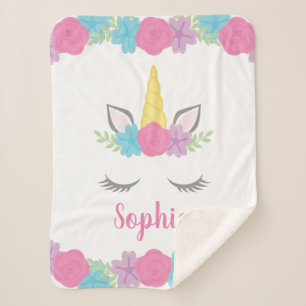 Floral Unicorn Face Personalised Sherpa Blanket