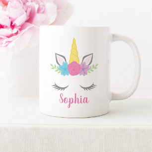 Floral Unicorn Face Personalized Coffee Mug