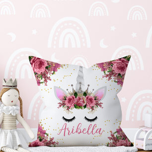 Floral Unicorn Face Reversible Pillow