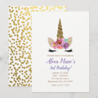 Floral Unicorn Horn Gold Confetti Birthday Party