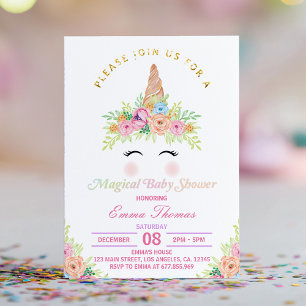 Floral Unicorn Magical Baby Shower Invitation
