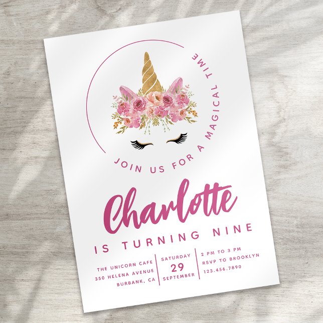 Floral Unicorn Magical Birthday Party Invitation (Creator Uploaded)