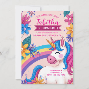 Floral Unicorn Party Invites - Editable Rainbow Th