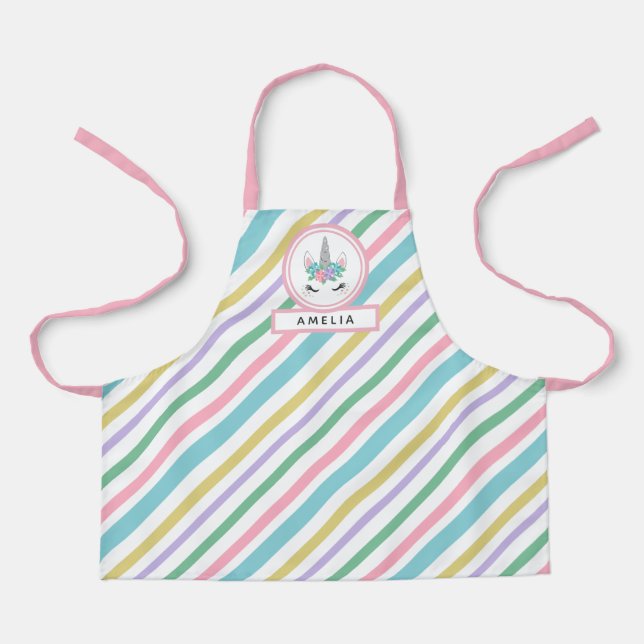 Floral Unicorn & Pretty Stripes Apron (Front)