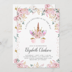 Floral Unicorn Princess Baby Shower Invitation