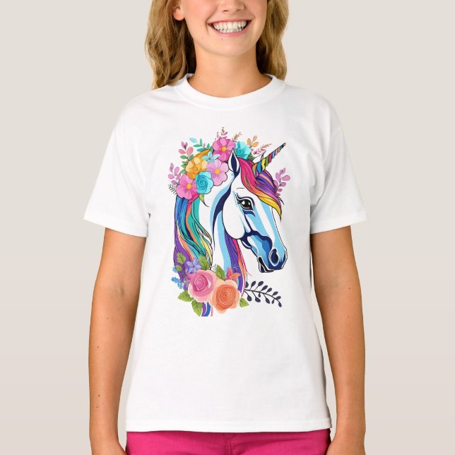 Floral Unicorn T-shirt Design Kid's (Front)
