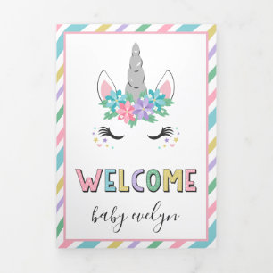 Floral Unicorn Welcome Baby Tri-Fold Announcement