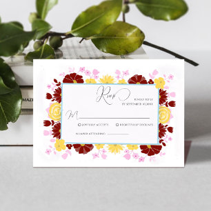 floral unique elegant colourful wedding RSVP card