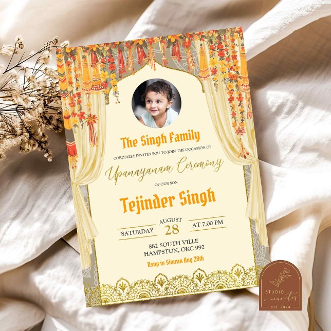 Floral Upanayanam Indian Boy Janoi Ceremony Invitation (Creator Uploaded)