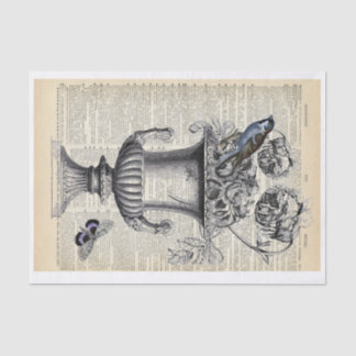 Floral Urn w/ Bird & Butterfly on Dictionary Page Tissue Paper