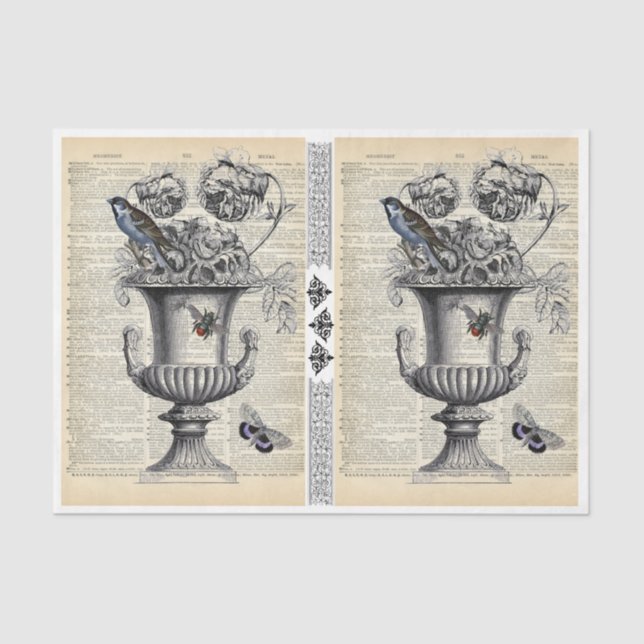 Floral Urn with Bird & Bee Tissue Paper (Front)