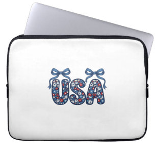 Floral USA Bow Patriotic Vector Design_1 Laptop Sleeve