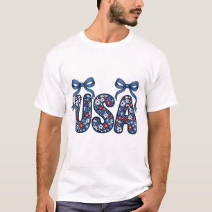 Floral USA Bow Patriotic Vector Design_1 T-Shirt