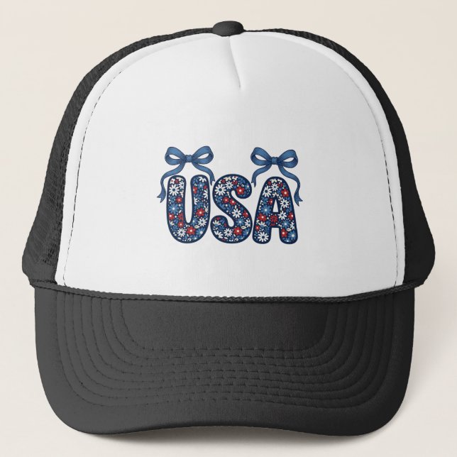 Floral USA Bow Patriotic Vector Design_1 Trucker Hat (Front)