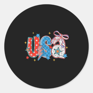 Floral Usa Coquette Bow 4th Of July America Brushs Classic Round Sticker
