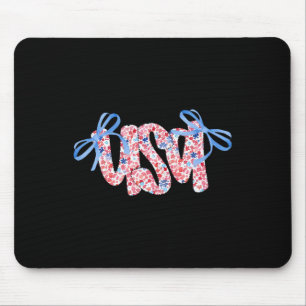 Floral Usa Coquette Bow 4th Of July America Mouse Mat