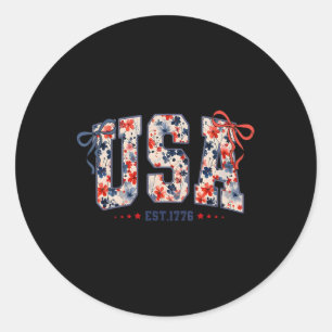 Floral Usa Coquette Bow Patriotic 4th Of July Amer Classic Round Sticker