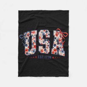 Floral Usa Coquette Bow Patriotic 4th Of July Amer Fleece Blanket