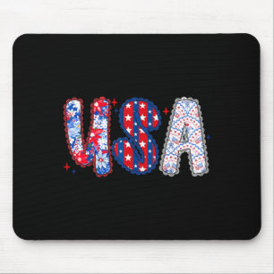 Floral USA Coquette Bow Preppy 4th of July Mouse Mat