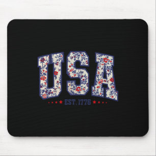 Floral Usa Est 1776 Patriotic Wildflower 4th Of Ju Mouse Mat