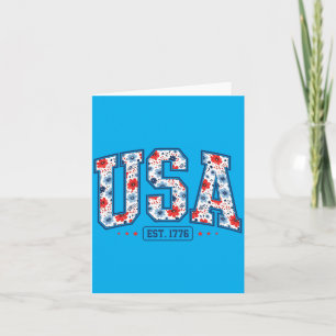 Floral Usa Est 1776 Patriotic Wildflower Retro Card