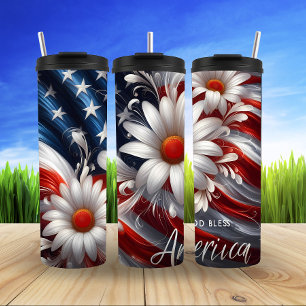 Floral USA Flag Tribute Design Thermal Tumbler
