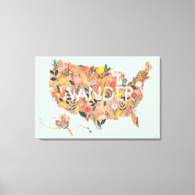 Floral USA Map - Wild Garden Canvas Print (Front)