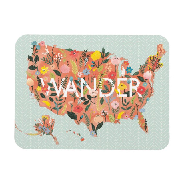 Floral USA Map - Wild Garden Magnet (Horizontal)