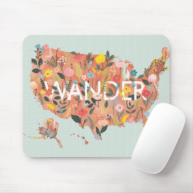 Floral USA Map - Wild Garden Mouse Mat (With Mouse)