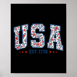 Floral Usa Retro America 4th Of July Patriotic Gir Poster