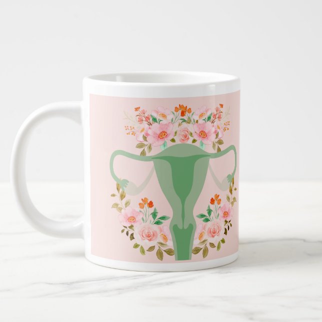 Floral Uterus mug- (Sage)  Large Coffee Mug (Left)