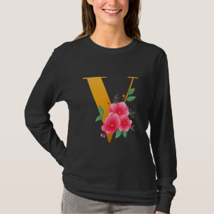 Floral V Alphabet Cute Initial Monogram Letter V G T-Shirt