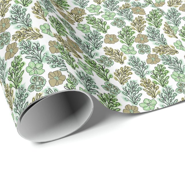Floral Valencia Green Beige      Wrapping Paper (Roll Corner)
