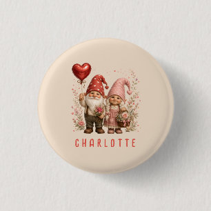 Floral Valentine Gnomes Custom 3 Cm Round Badge
