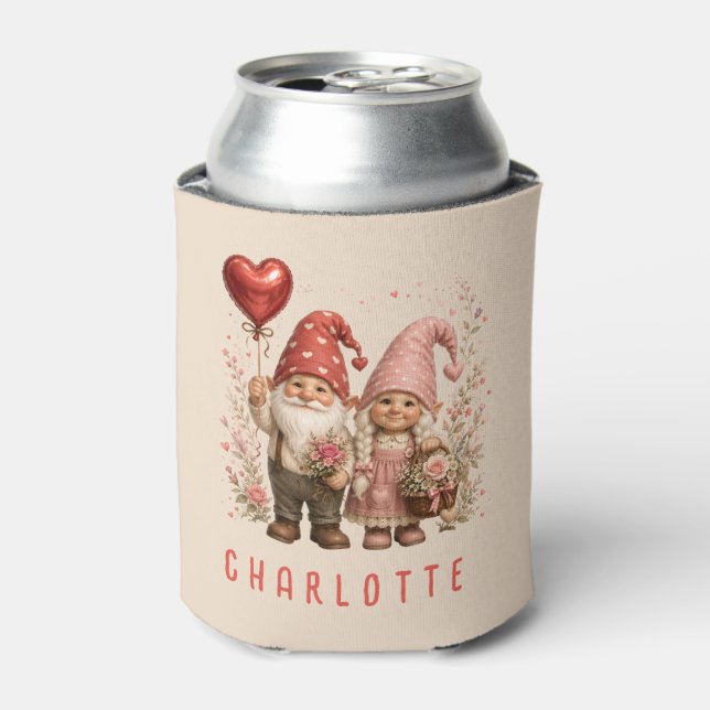 Floral Valentine Gnomes Custom Can Cooler (Can Front)