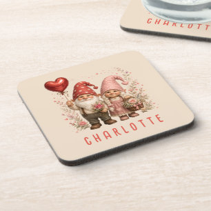 Floral Valentine Gnomes Custom Coaster