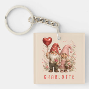 Floral Valentine Gnomes Custom Key Ring