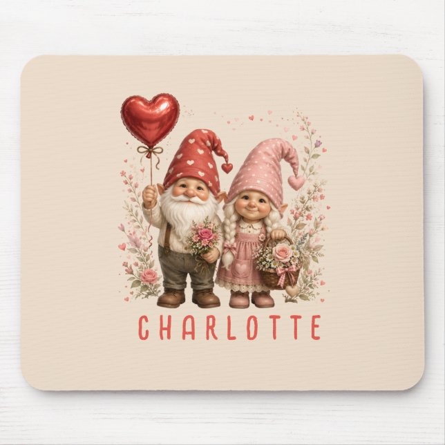 Floral Valentine Gnomes Custom Mouse Mat (Front)