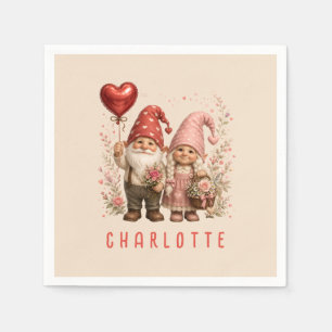 Floral Valentine Gnomes Custom Napkin