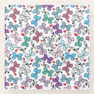 Floral Valentine Pattern Glass Coaster