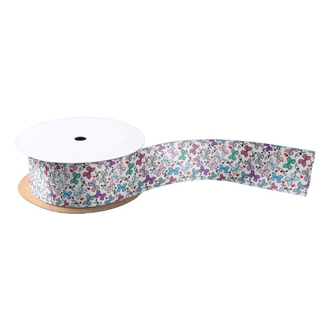 Floral Valentine Pattern Satin Ribbon (Spool)