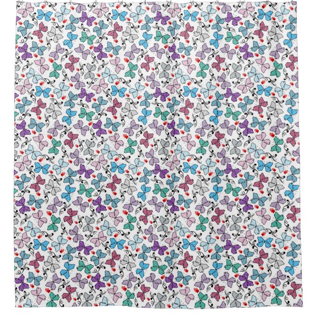 Floral Valentine Pattern Shower Curtain (Front)