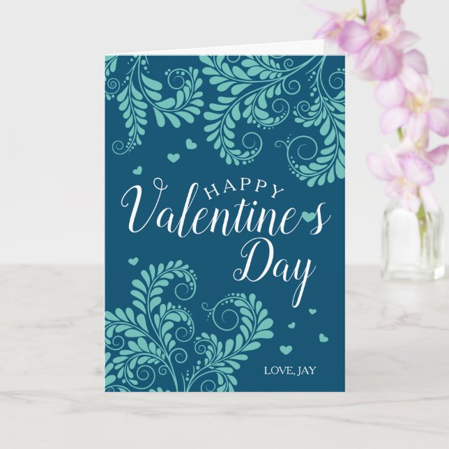 Floral Valentine's Card (Blue & Turquoise) (Orchid)