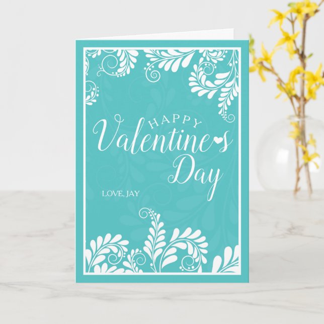 Floral Valentine's Card (Turquoise) (Yellow Flower)