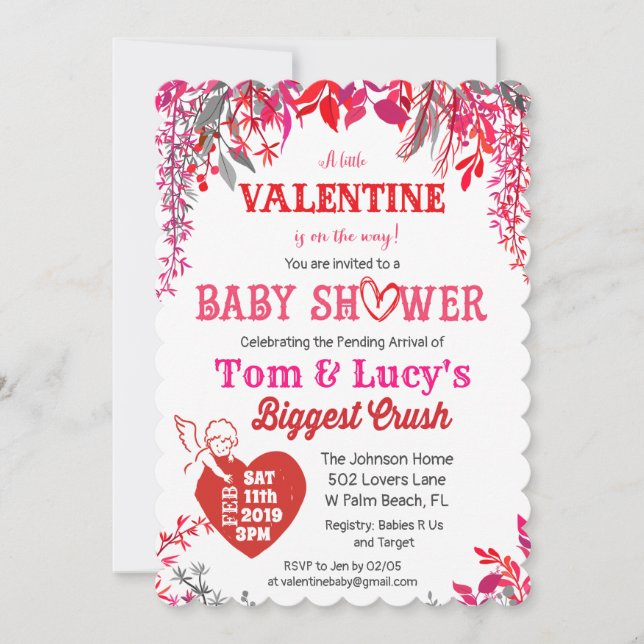 Floral Valentine's Day Baby Shower Invitation (Front)