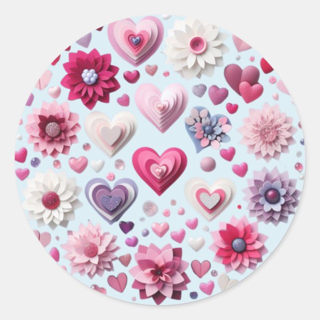 Floral Valentine's Day heart Classic Round Sticker (Front)